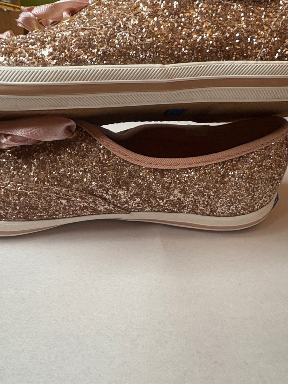 Keds x Kate Spade Champion Rose Gold Glitter Sneakers 8.5 | Satin Lace Wedding B - Picture 7 of 8